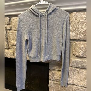 Alo Yoga Gray Cropped Hooded Pullover